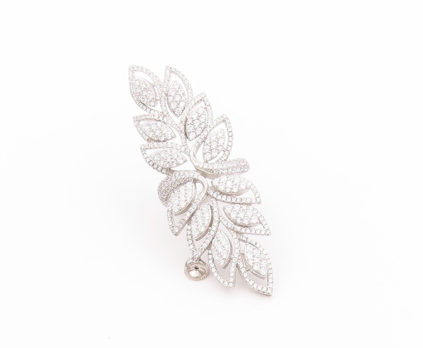 925 Sterling Silver Vintage Ring CZ Inlay Large Leaves Cutout  Sz 7  RG32331