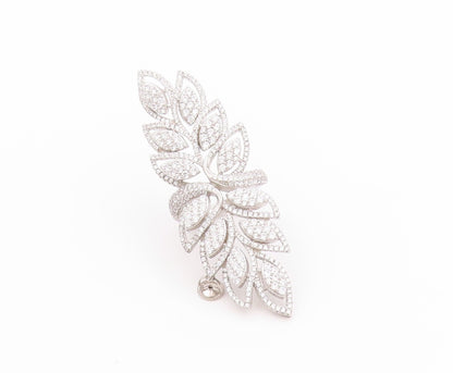 925 Sterling Silver Vintage Ring CZ Inlay Large Leaves Cutout  Sz 7  RG32331