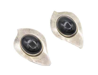ORQUIDIA MEXICO 925 Silver  Vintage Black Onyx Non Pierce Drop Earrings EG9741