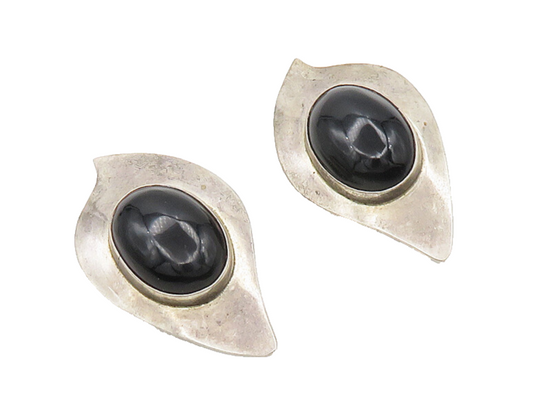 ORQUIDIA MEXICO 925 Silver  Vintage Black Onyx Non Pierce Drop Earrings EG9741