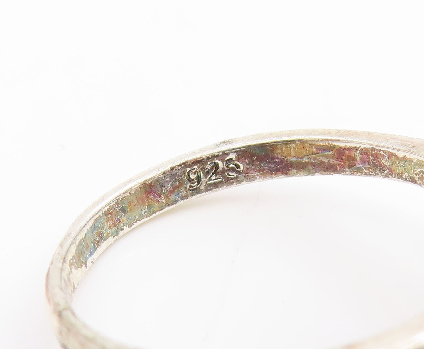 925 Sterling Silver Vintage Ring Oval Cut CZ Elegant Swirl Band  Sz 8  RG34533