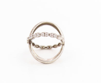 925 Sterling Silver Vintage Ring Modernist CZ Criss Cross Band  Sz 7  RG34878