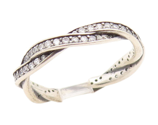 925 Sterling Silver Vintage Ring PANDORA CZ Twisted Double Band  Sz 8.5  RG35008