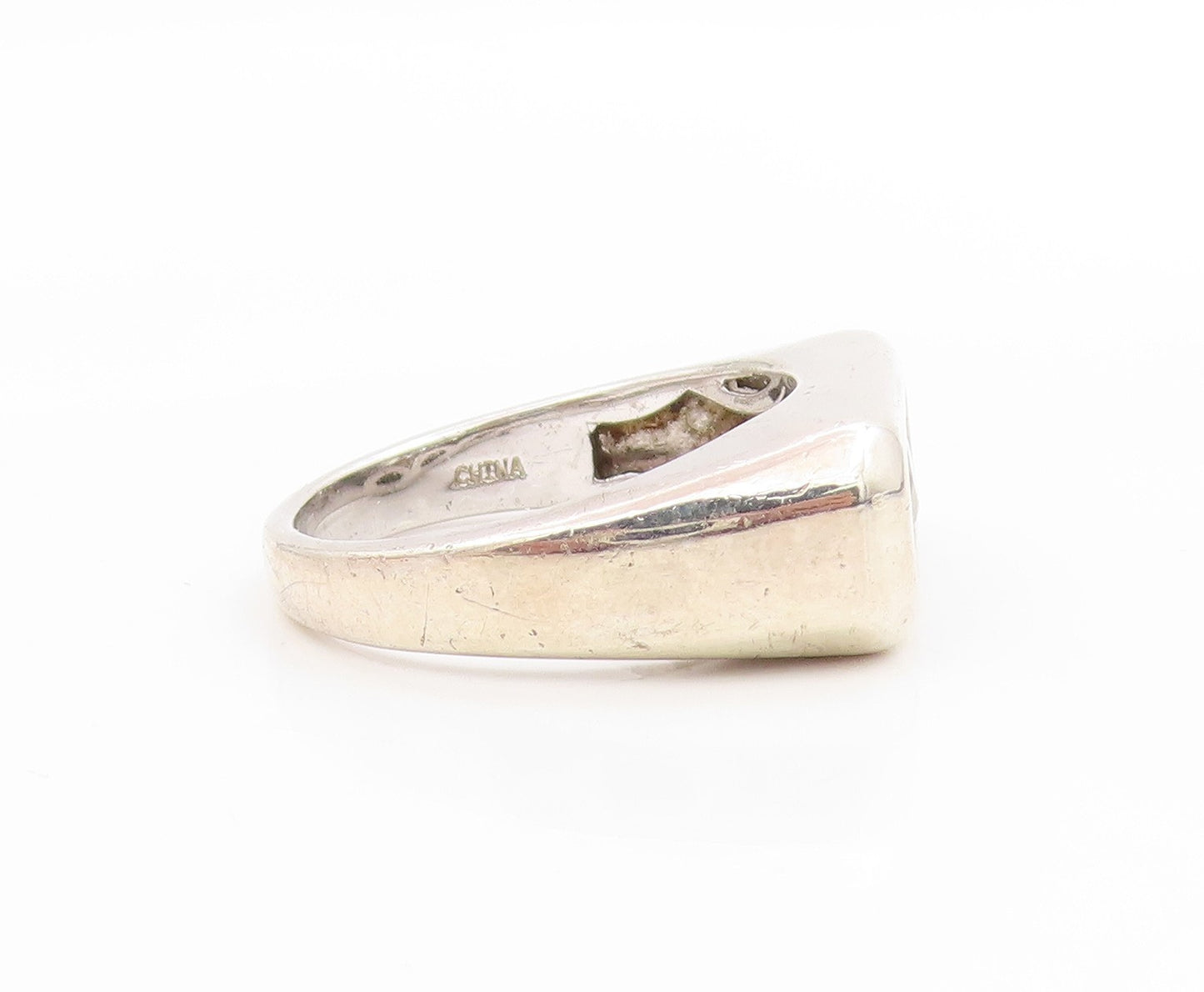 925 Sterling Silver Vintage Ring Three Stone CZ Inset Signet  Sz 10  RG34144