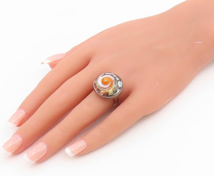 925 Sterling Silver Vintage Ring Modernist Spiral Shell Band  Sz 7  RG36792