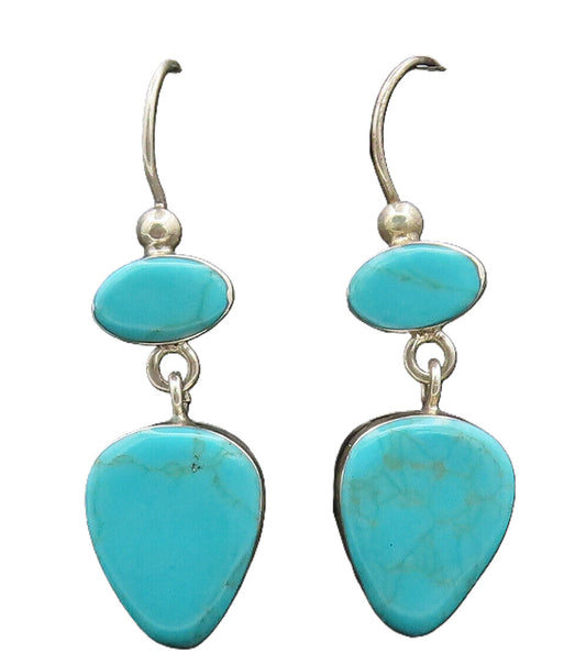 925 Silver  Vintage Pear Shape Cabochon 2 Turquoise Drop Earrings  EG12531