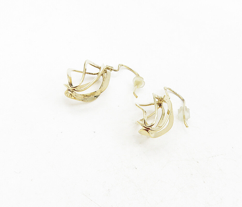 925 Sterling Silver  Shiny Gold Plated Cage Design Dangle Earrings  EG4664