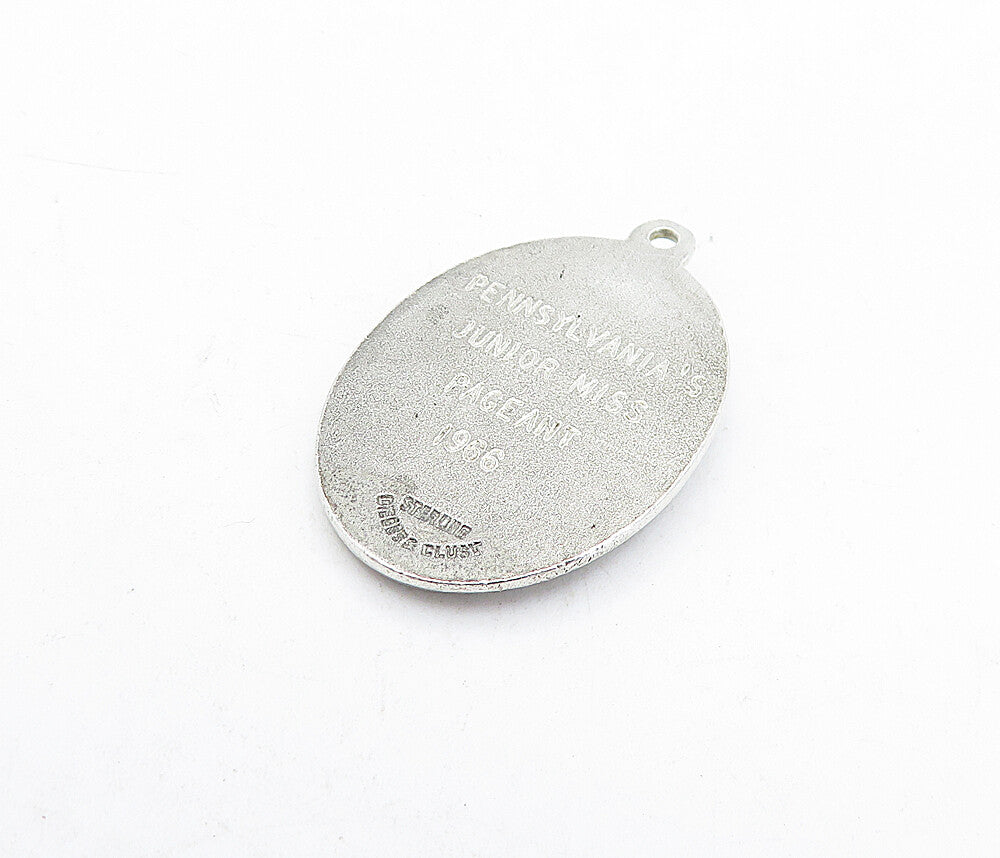 925 Sterling Silver  Vintage Junior Miss Pageant 1966 Oval Pendant  PT3659