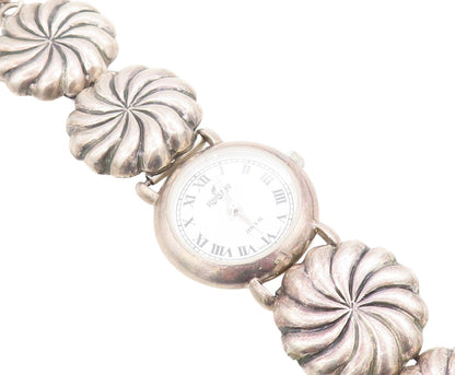 925 Sterling Silver Vintage Watch NAVAJO Dark Tone Floral Etched Band  TR3860