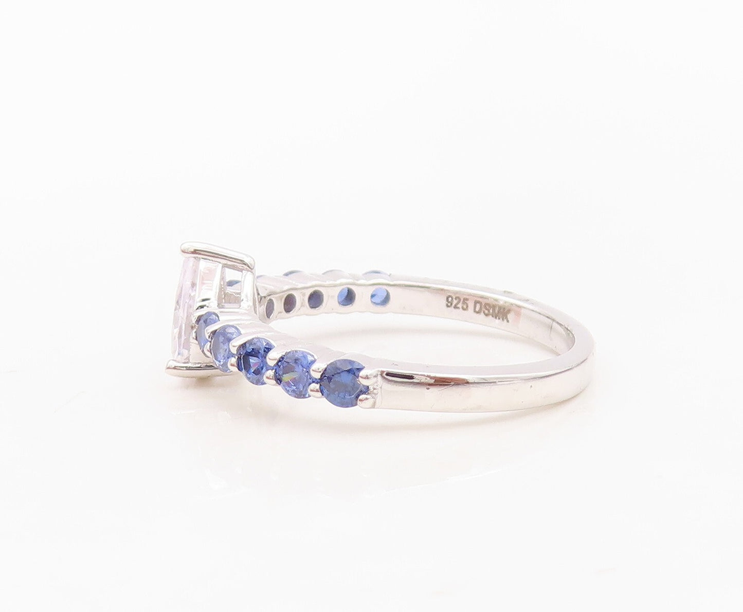 925 Sterling Silver Vintage Ring Drop Cut CZ Round Sapphire Band  Sz 7 RG30143