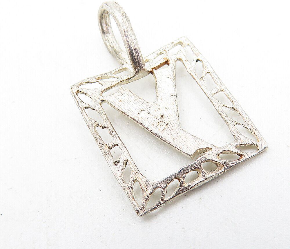 925 Sterling Silver  Vintage Petite Shiny Etched Y Initial Pendant  PT3918
