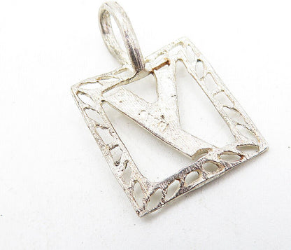 925 Sterling Silver  Vintage Petite Shiny Etched Y Initial Pendant  PT3918