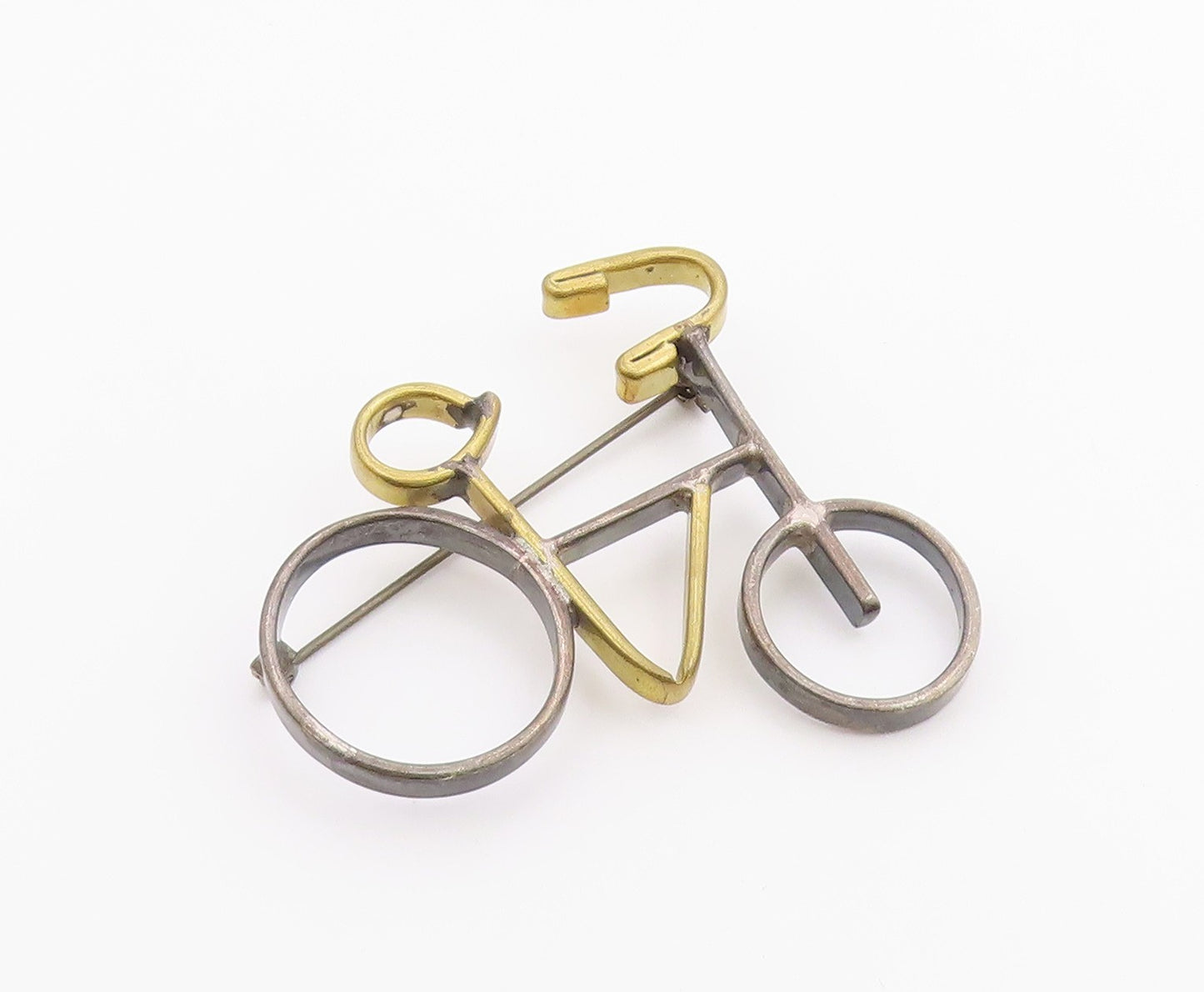MEXICO 925 Sterling Silver  Vintage Two Tone Bicycle Motif Brooch Pin  BP8769