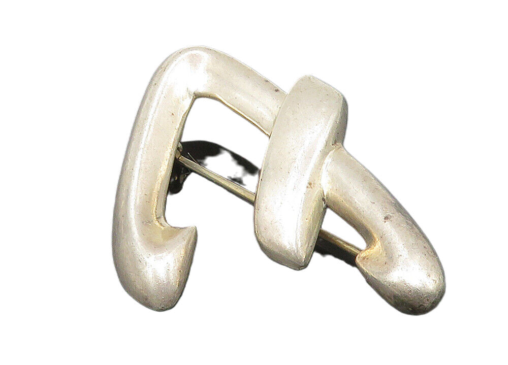 925 Sterling Silver  Vintage Shiny Smooth Hollow Design Brooch Pin  BP4192