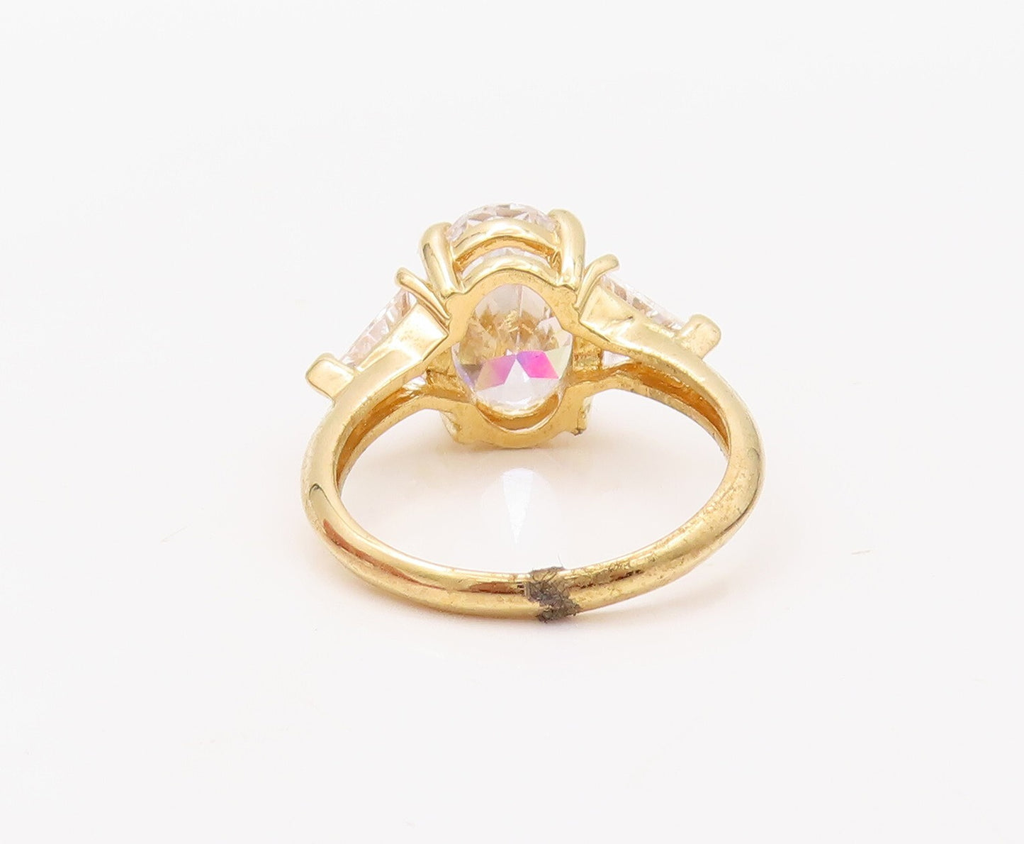 925 Sterling Silver Vintage Ring Gold Plated Oval & Triangle CZ  Sz 7  RG30772