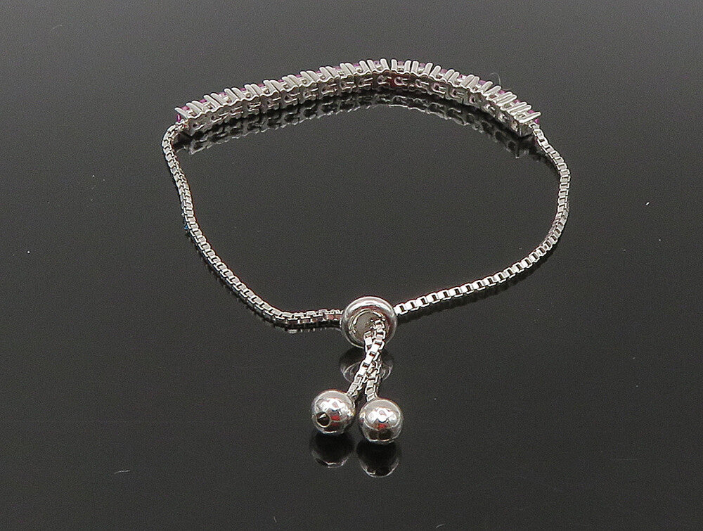925 Silver  Pink Cubic Zirconia Adjustable Child Box Chain Bracelet  BT1105