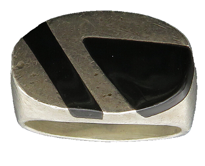 MEXICO 925 Silver  Vintage Inlaid Black Onyx Dome Band Ring Sz 7  RG21740