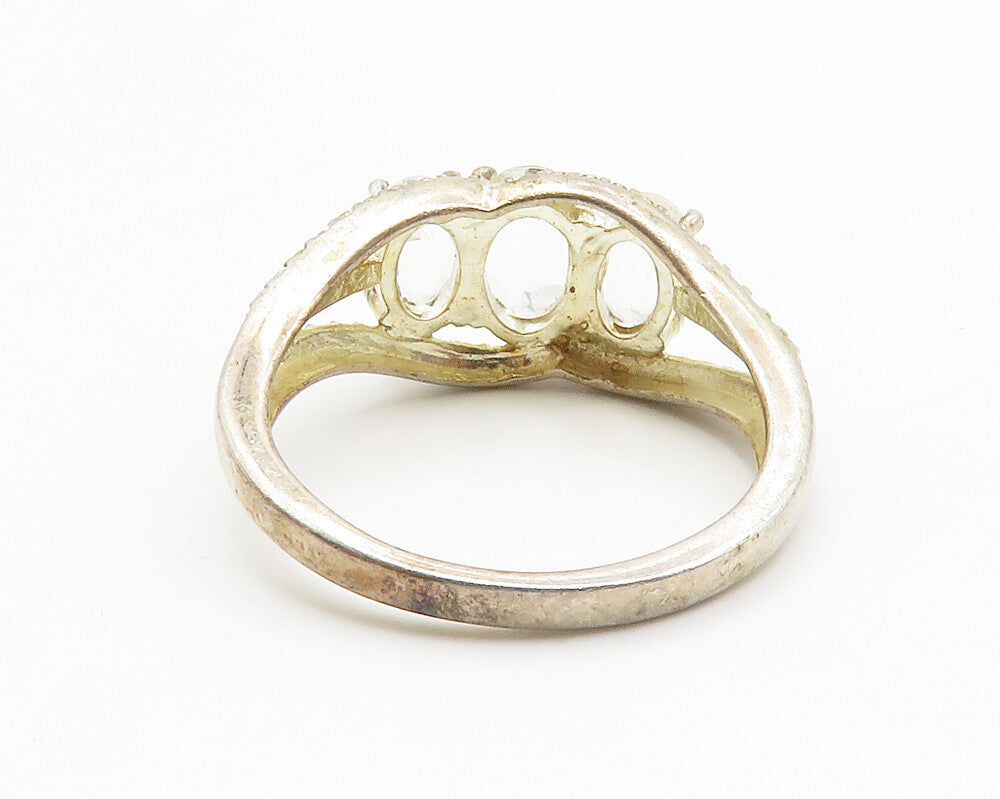 925 Sterling Silver  Vintage Prong Set Topaz 3 Stone Band Ring Sz 7  RG14164