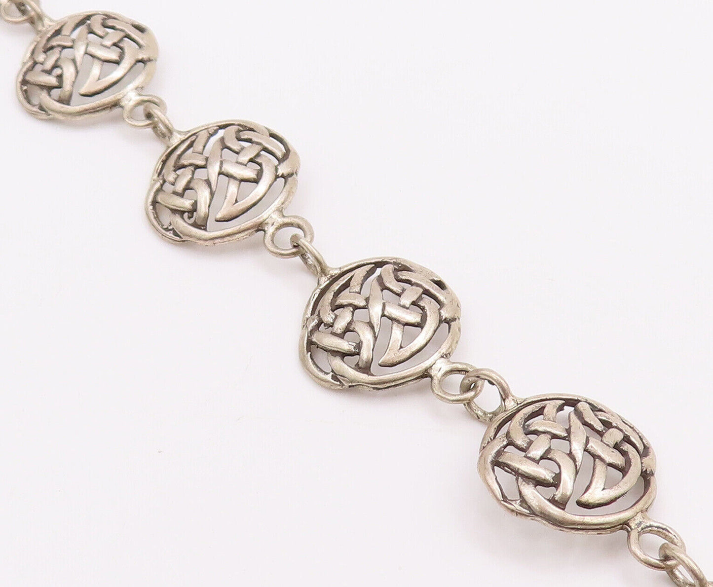 925 Sterling Silver Vintage Bracelet Round Cutout Celtic Knots  BT10637