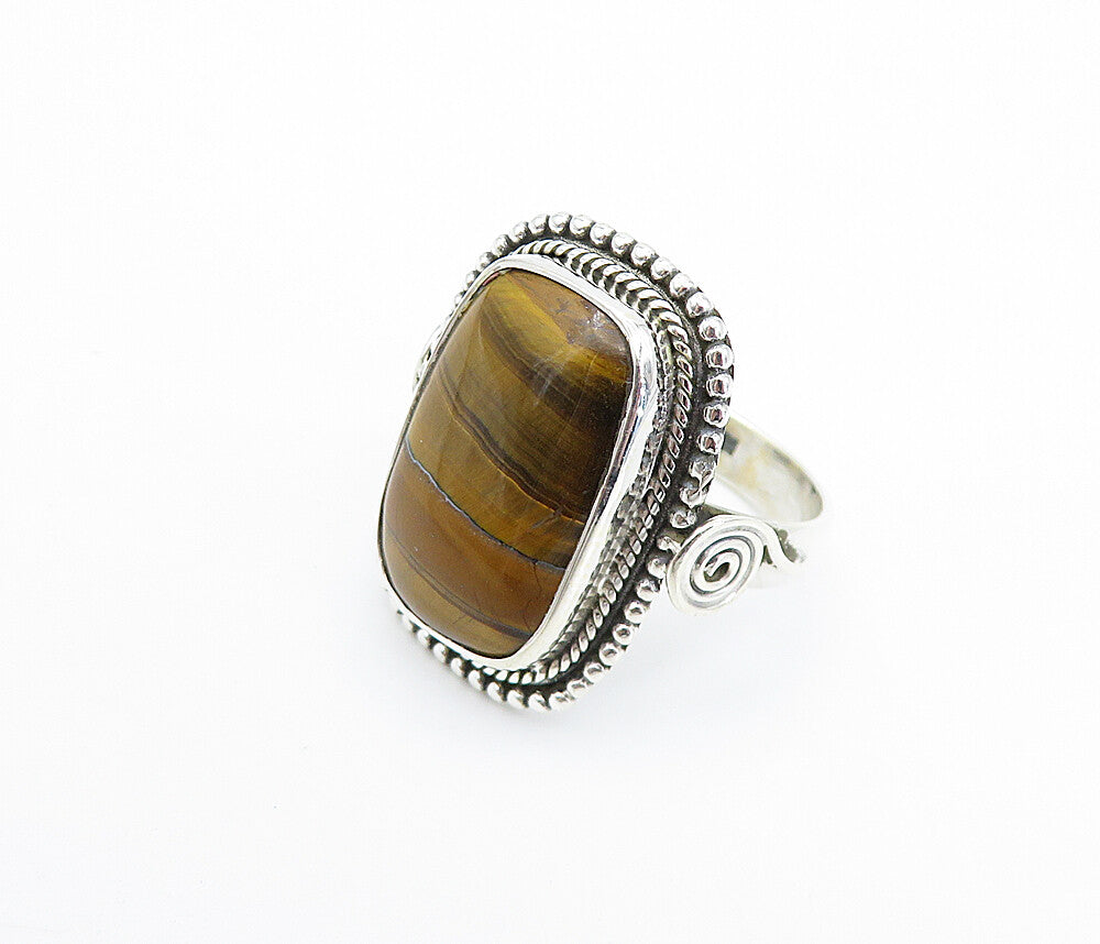 925 Sterling Silver  Tiger's Eye Fluted Twist Cocktail Ring Sz 8.5  RG7881