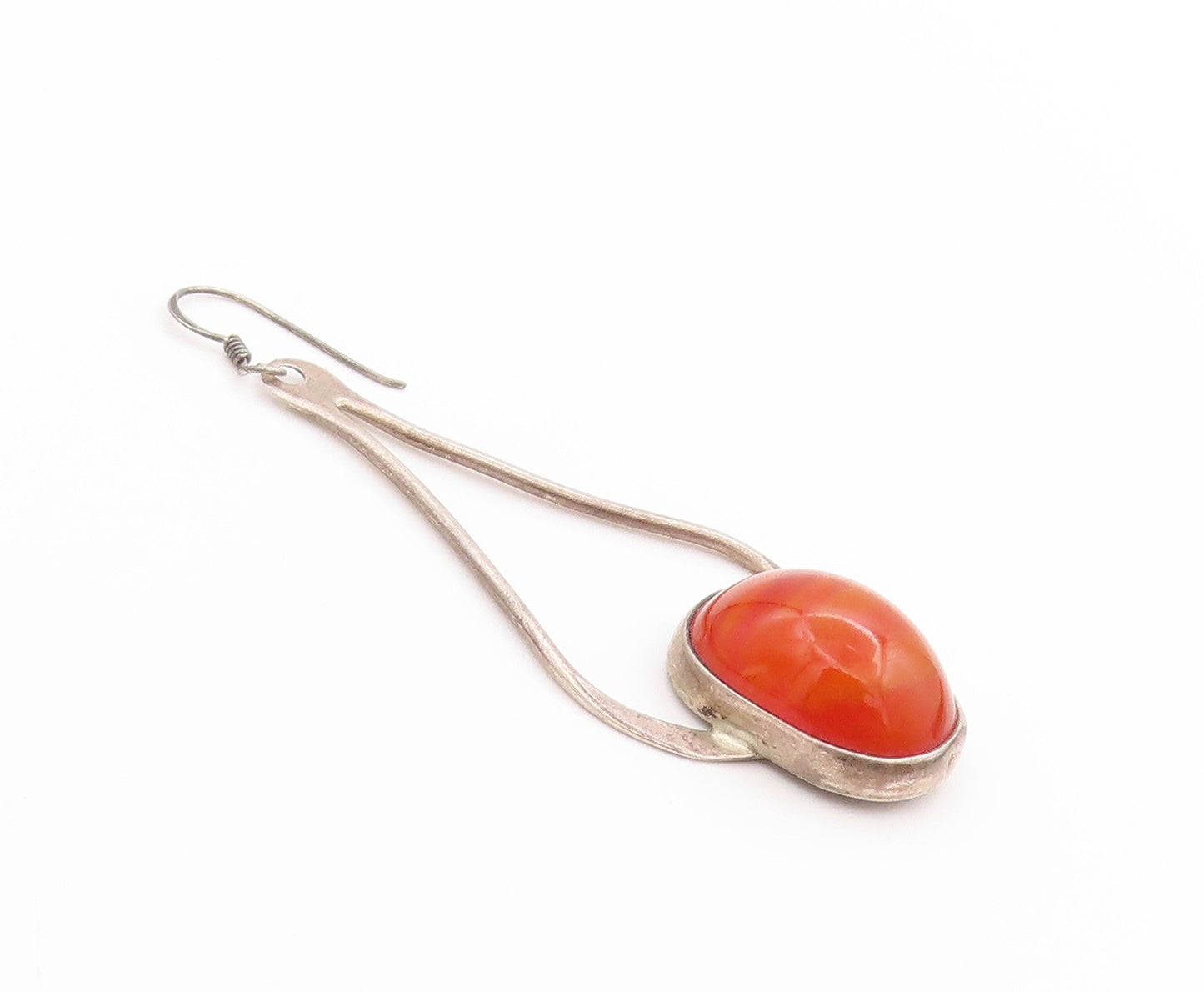 925 Sterling Silver Vintage Earrings Elegant Cabochon Carnelian Dangles  EG13711