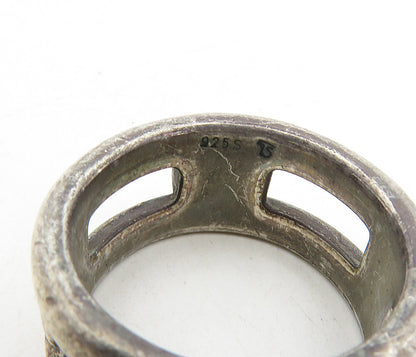 925 Sterling Silver  Vintage Dark Tone Stacked Design Band Ring Sz 8.5  RG8655