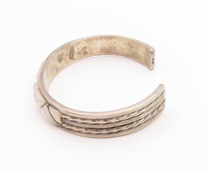 925 Sterling Silver Vintage Bracelet NAVAJO ZUNI Mother Of Pearls Cuff  BT11294