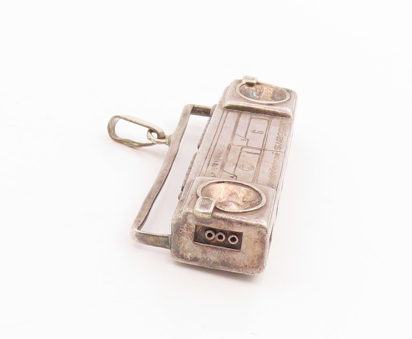 925 Sterling Silver Vintage Pendant Old Radio Stereo System Cassette   PT25712