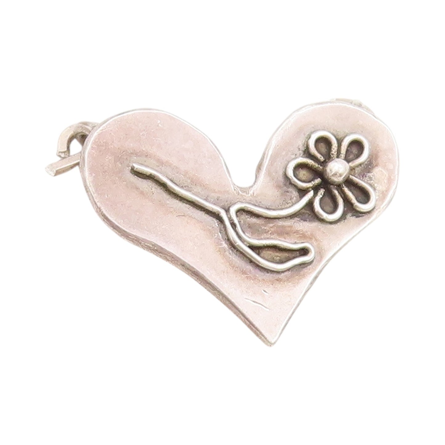925 Sterling Silver Vintage Pendant Dark Tone Floral Carved Love Heart  PT24630