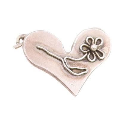 925 Sterling Silver Vintage Pendant Dark Tone Floral Carved Love Heart  PT24630