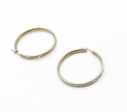 925 Sterling Silver  Vintage Dark Tone Smooth Round Hoop Earrings  EG7814