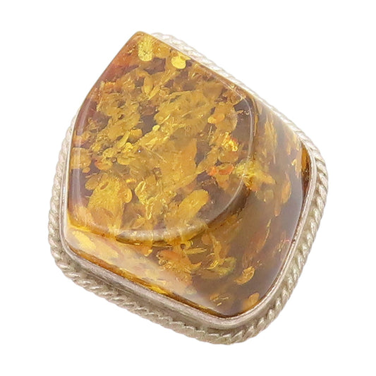 925 Sterling Silver Vintage Ring Baltic Honey Amber Cabochon Band  Sz 7  RG34426