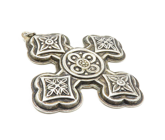 REED & BARTON 925 Silver  Vintage Floral Christmas Cross Pendant  PT6663