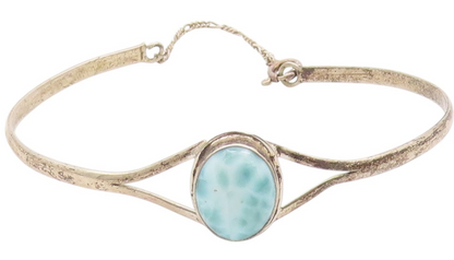 925 Sterling Silver  Vintage Cabochon Cut Larimar Thin Cuff Bracelet  BT8901