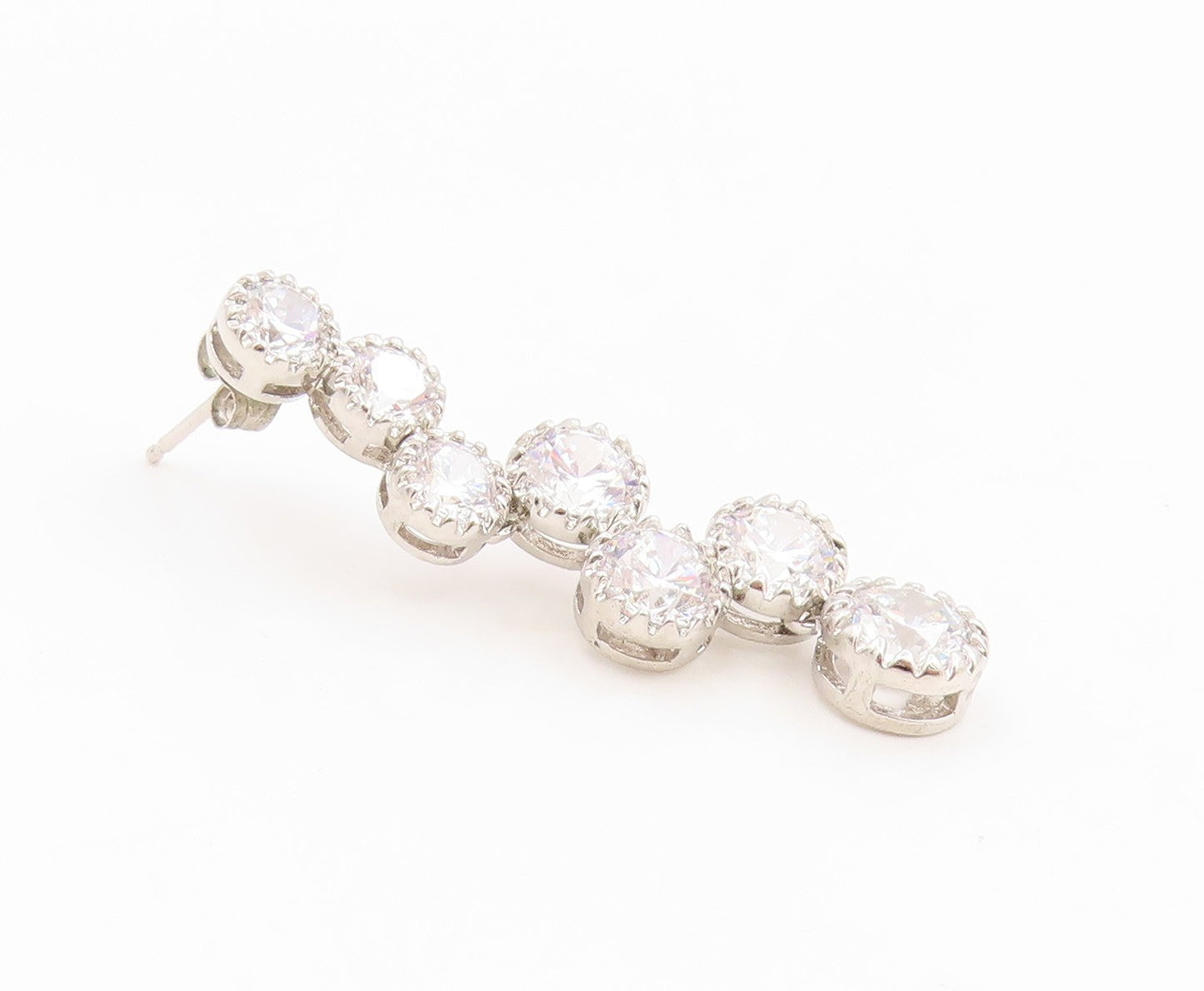 925 Sterling Silver Vintage Earrings Classic Round Cut CZ Tennis Drop  EG14328