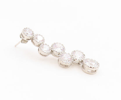 925 Sterling Silver Vintage Earrings Classic Round Cut CZ Tennis Drop  EG14328