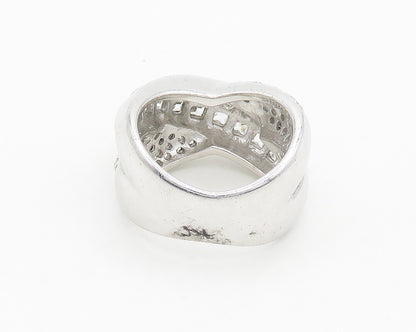 925 Sterling Silver Vintage Cubic Zirconia Crossed Band Ring Sz 8  RG19409
