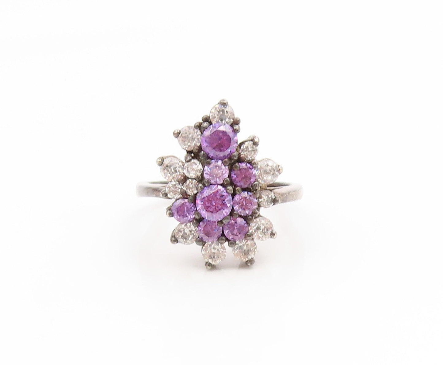 925 Sterling Silver Vintage Ring Amethyst & Topaz Cluster Band  Sz 8  RG35243