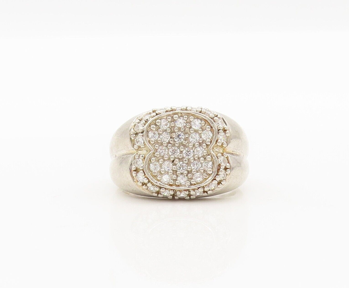925 Sterling Silver Vintage Ring Designer CZ Inlay Solid Carved  Sz 7  RG28231