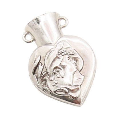 925 Sterling Silver Vintage Pendant Carved Lady Face On Vase  PT24366