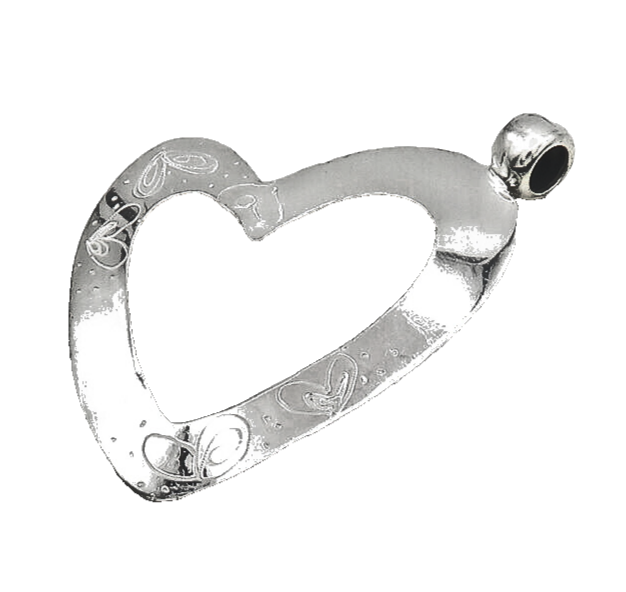 925 Sterling Silver  Vintage Shiny Etched Detail Love Heart Pendant  PT15065