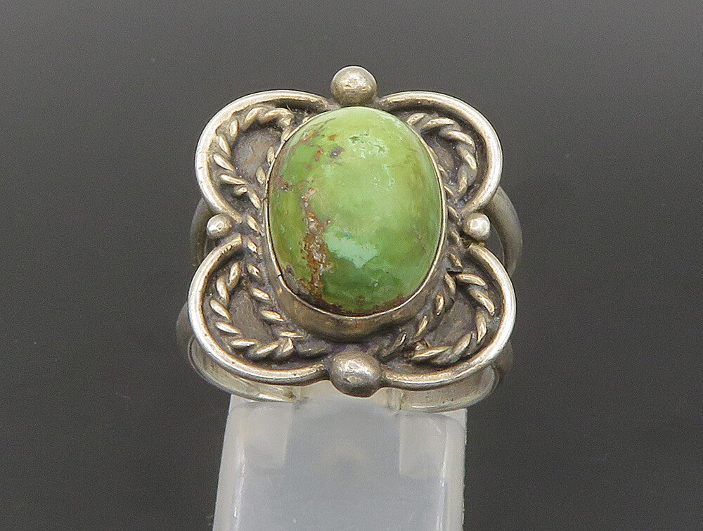 ZUNI NAVAJO 925 Sterling Silver  Vintage Green Jasper Band Ring Sz 8 RG24127