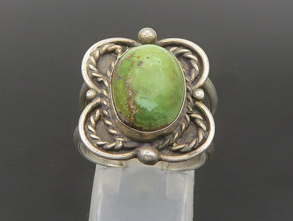 ZUNI NAVAJO 925 Sterling Silver  Vintage Green Jasper Band Ring Sz 8 RG24127