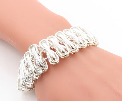 925 Sterling Silver  Shiny Polished Textured Link Chain Bracelet  BT2273