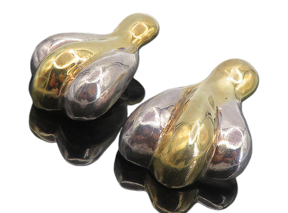 ISRAEL 925 Silver  Vintage Two Tone Sculpted Non Pierce Drop Earrings  EG4486