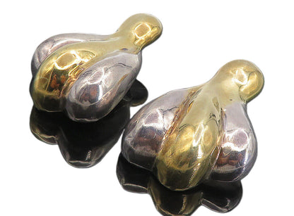 ISRAEL 925 Silver  Vintage Two Tone Sculpted Non Pierce Drop Earrings  EG4486