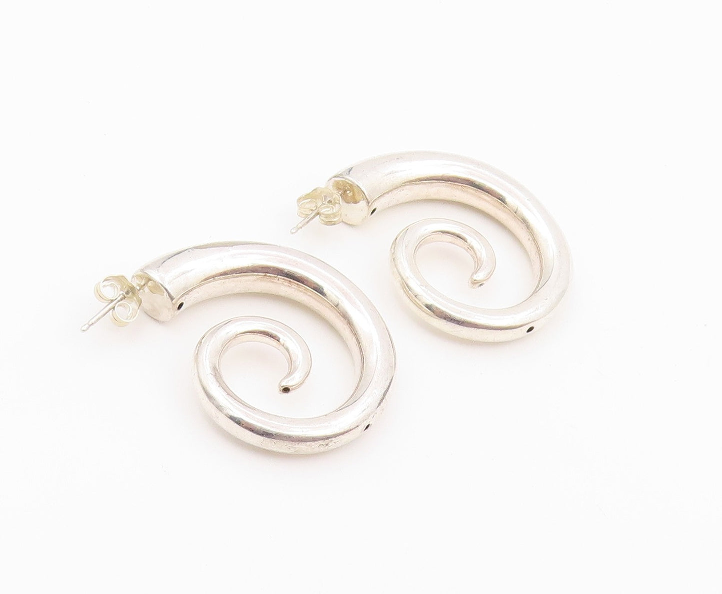 925 Sterling Silver Vintage Earrings Minimalist Polished Spiral Stud  EG14466