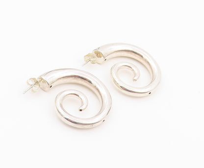 925 Sterling Silver Vintage Earrings Minimalist Polished Spiral Stud  EG14466