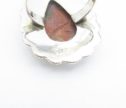 925 Sterling Silver  Vintage Agate Swirl Border Cocktail Ring Sz 10  RG8102