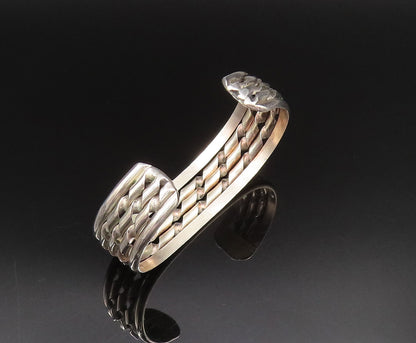 925 Sterling Silver  Vintage Twisted Three Row Cuff Bracelet  BT9484